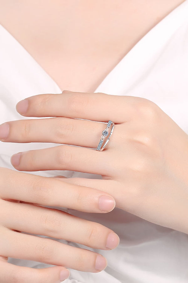 Stack Ring 925 Sterling Silver Moissanite Simulated Diamond Cutout Rhodium-Plated Ring