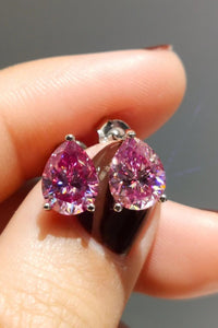 Pink Pear Shape Earrings 2 Carat Teardrop Moissanite Platinum-Plated Stud Earrings