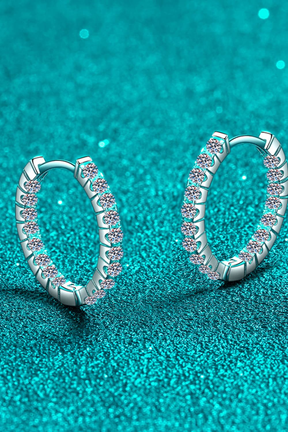 Hoop Earrings with Moissanite Simulated Diamonds 925 Sterling Silver Huggie Earrings