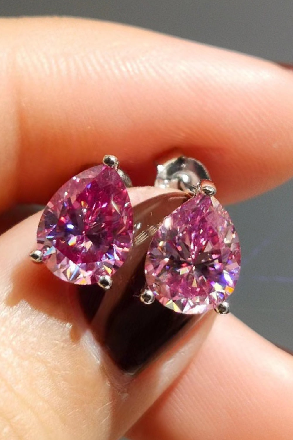 Pink Pear Shape Earrings 2 Carat Teardrop Moissanite Platinum-Plated Stud Earrings