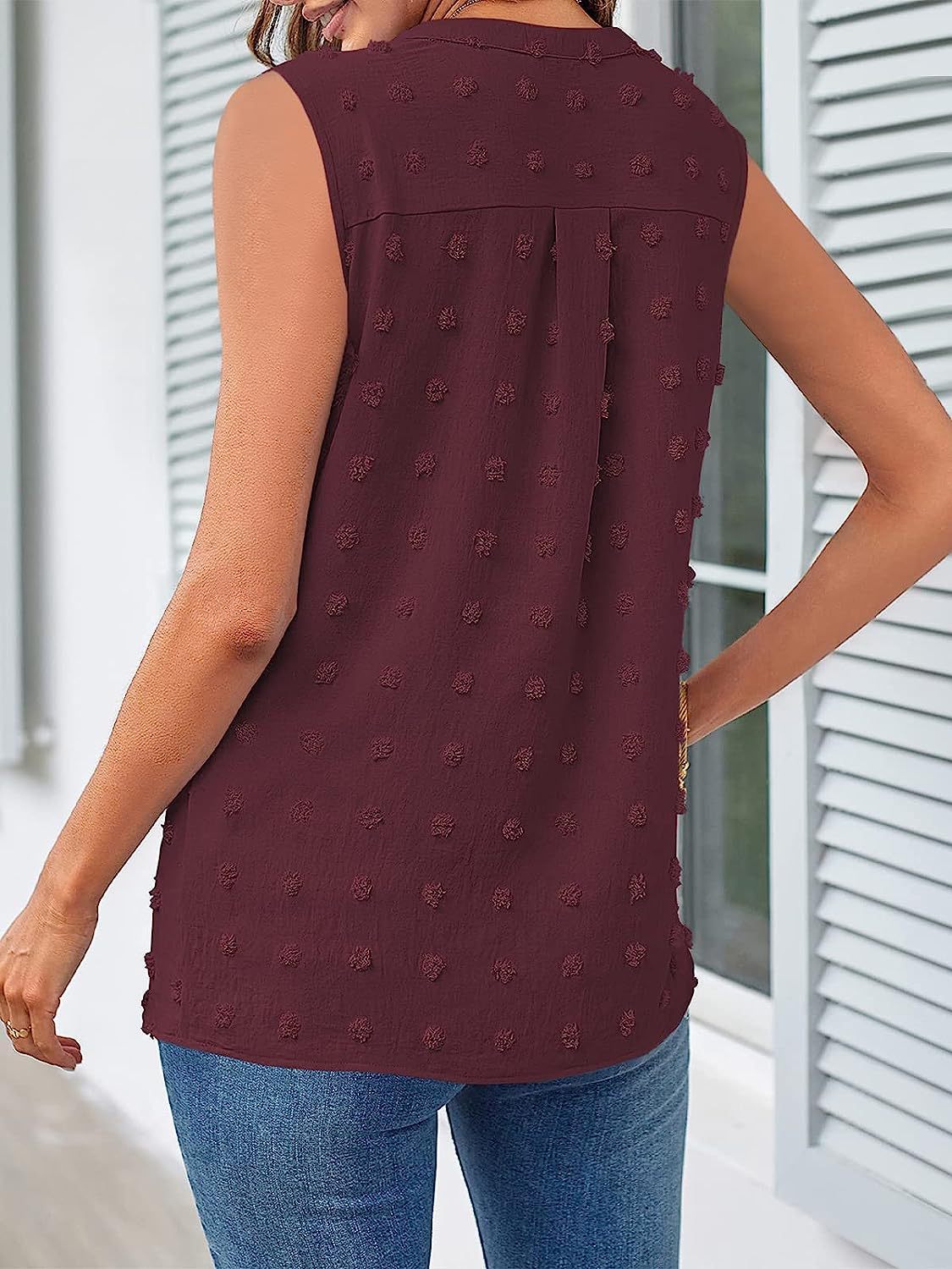 Swiss Dot Notched Tank Top