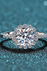 1 Carat Moissanite Rhodium-Plated Halo Ring