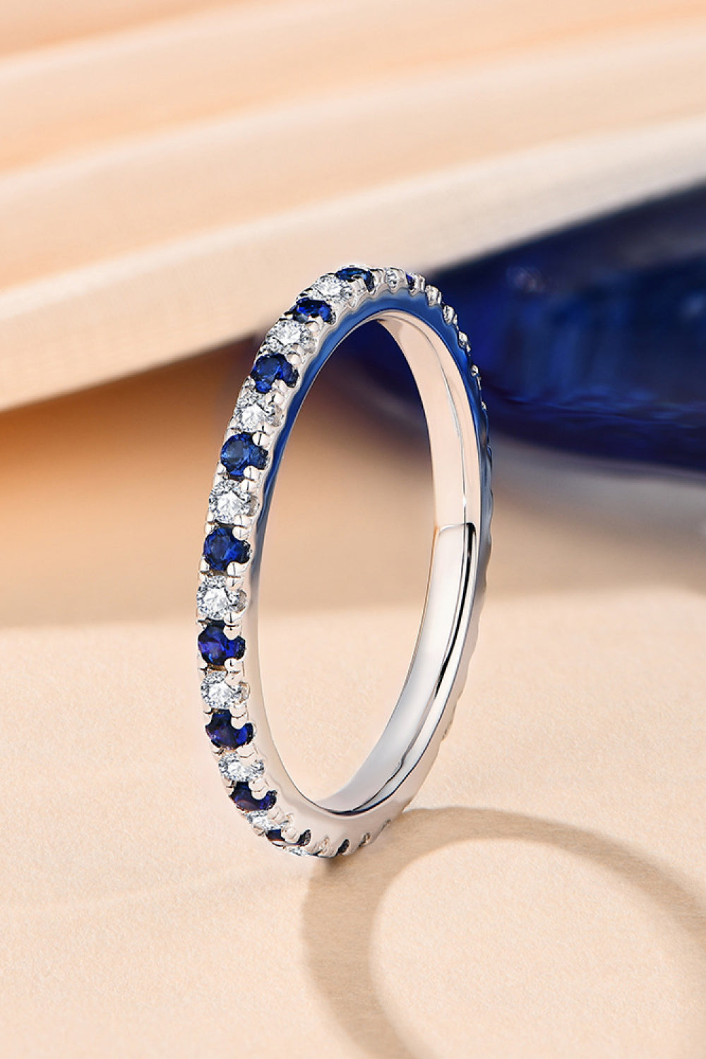 Eternity Ring  925 Sterling SIlver Moissanite Simulated Diamonds Lab-Grown Blue Sapphire Rings