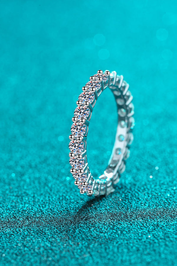 Round Eternity Ring Band Moissanite Rhodium-Plated Ring