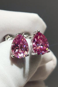Pink Pear Shape Earrings 2 Carat Teardrop Moissanite Platinum-Plated Stud Earrings