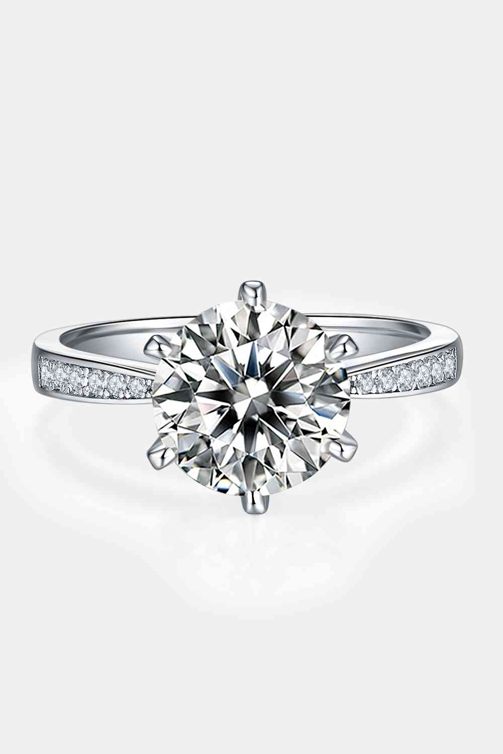 Solitaire Ring, 3 Carat Moissanite Side Stone Engagement Ring