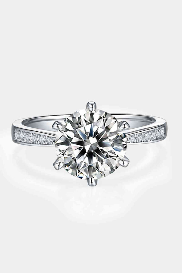 Solitaire Ring, 3 Carat Moissanite Side Stone Engagement Ring