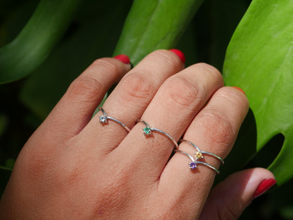 Amethyst, blue topaz, citrine, emerald tiny dainty rings with gemstones for good energy healing rings for good luck .925 sterling silver gift ideas birthday gift jewelry Kesley Boutique Miami cool jewelry, trending jewelry