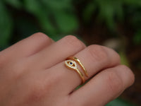 Evil Eye Adjustable Ring, Cubic Zirconia Good Luck Protection Luxury .925 Sterling Silver Ring