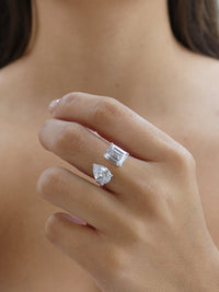 rings, rhinestone, adjustable - Two-diamond-style-ring-tear shape and rectangle or square diamond, ring cool, unique, rings, everyday, jewelry that will not tarnish or turn green, designer jewelry - Kesley Boutique  