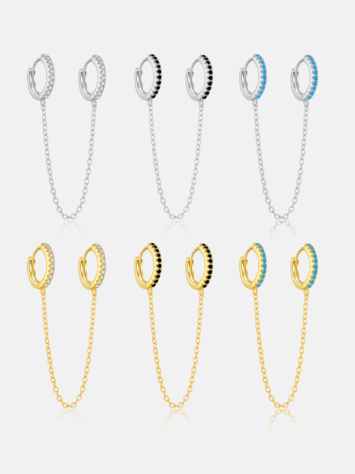 hoop earrings with chain for two piercings, single earrings, single hoop earrings, earrings for two holes in the same ear, earrings for two piercings in the sam ear,  luxury hypoallergenic earrings, fine jewelry, real jewelry, cheap hoop earrings with chain for double ear, trending jewelry, gift ideas, real sterling silver jewelry, waterproof huggie earrings, white gold earrings, gold plated earrings popular jewelry, kesley jewelry 