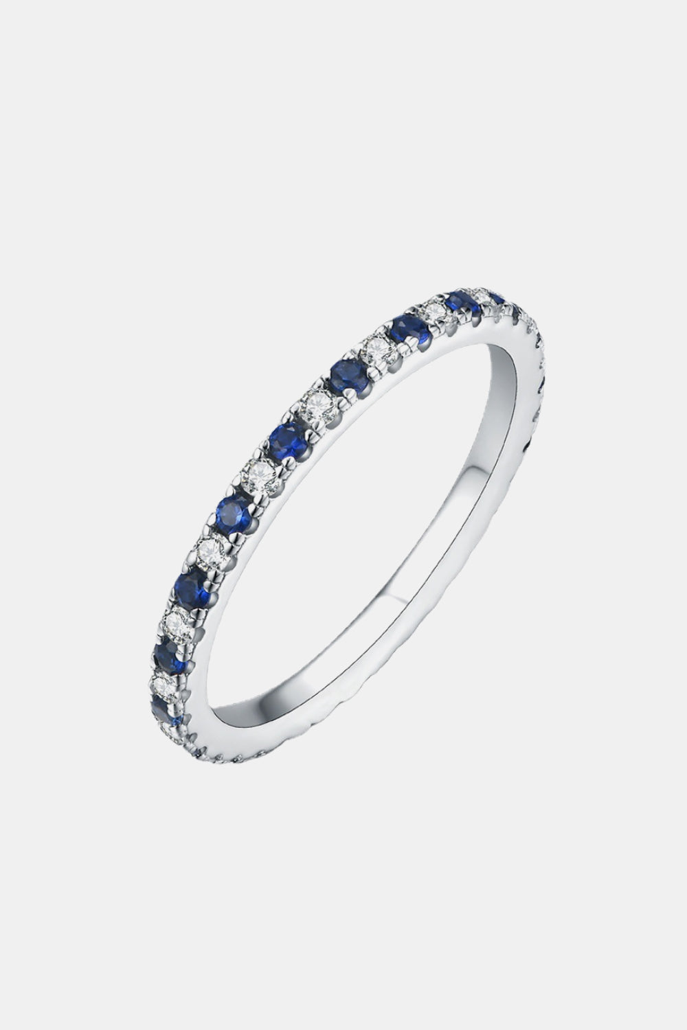 Eternity Ring  925 Sterling SIlver Moissanite Simulated Diamonds Lab-Grown Blue Sapphire Rings