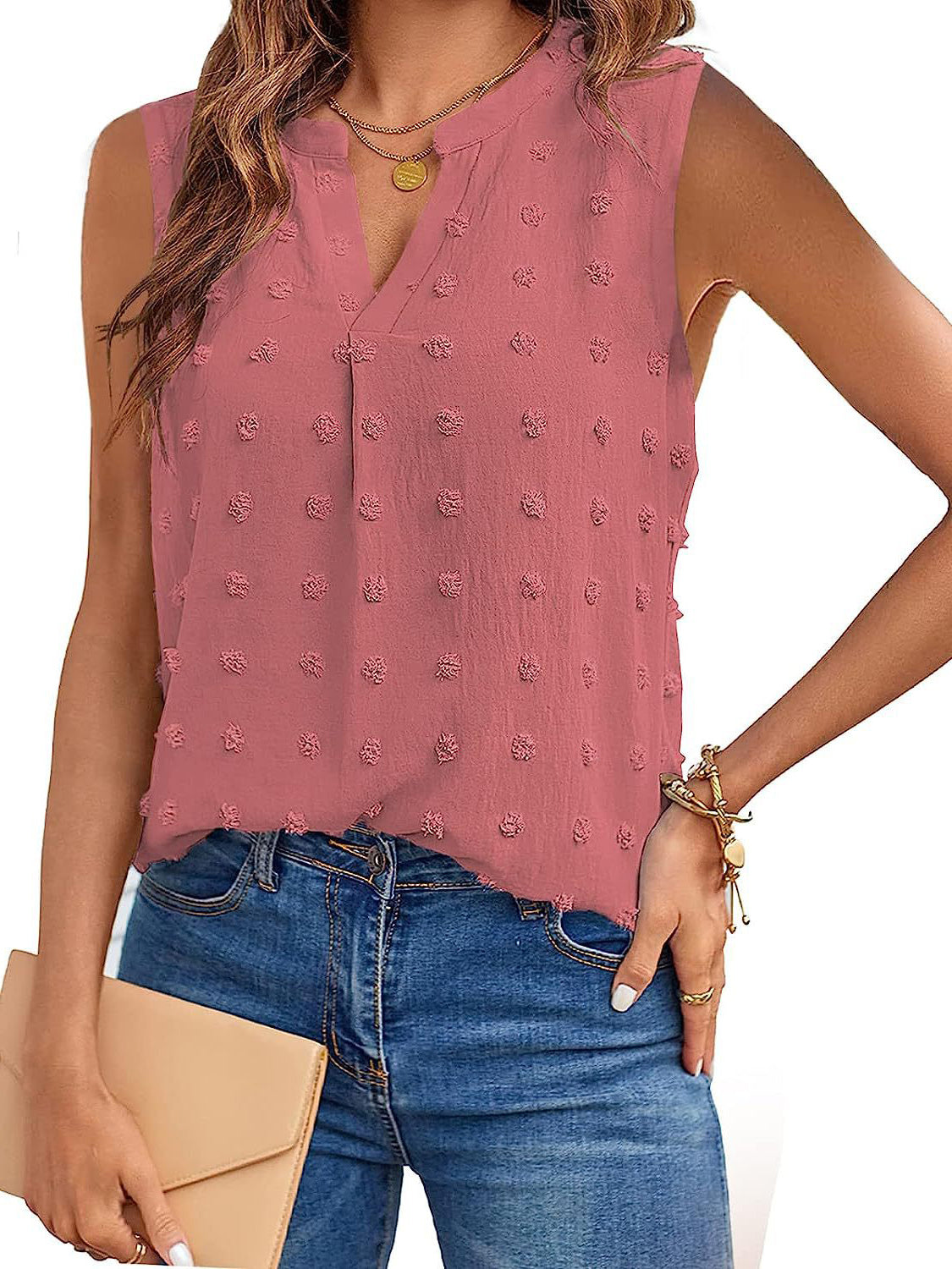 Swiss Dot Notched Tank Top