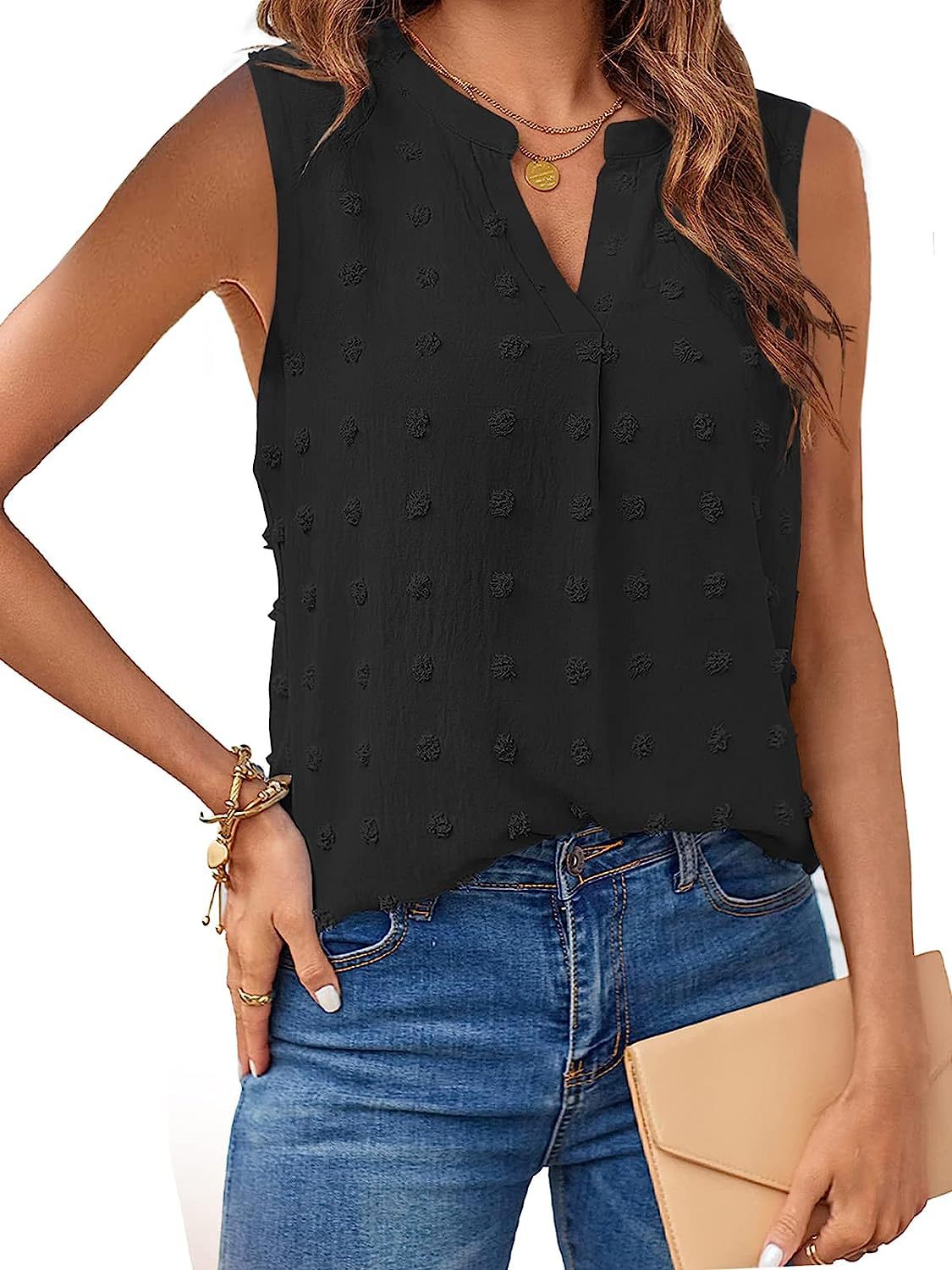 Swiss Dot Notched Tank Top
