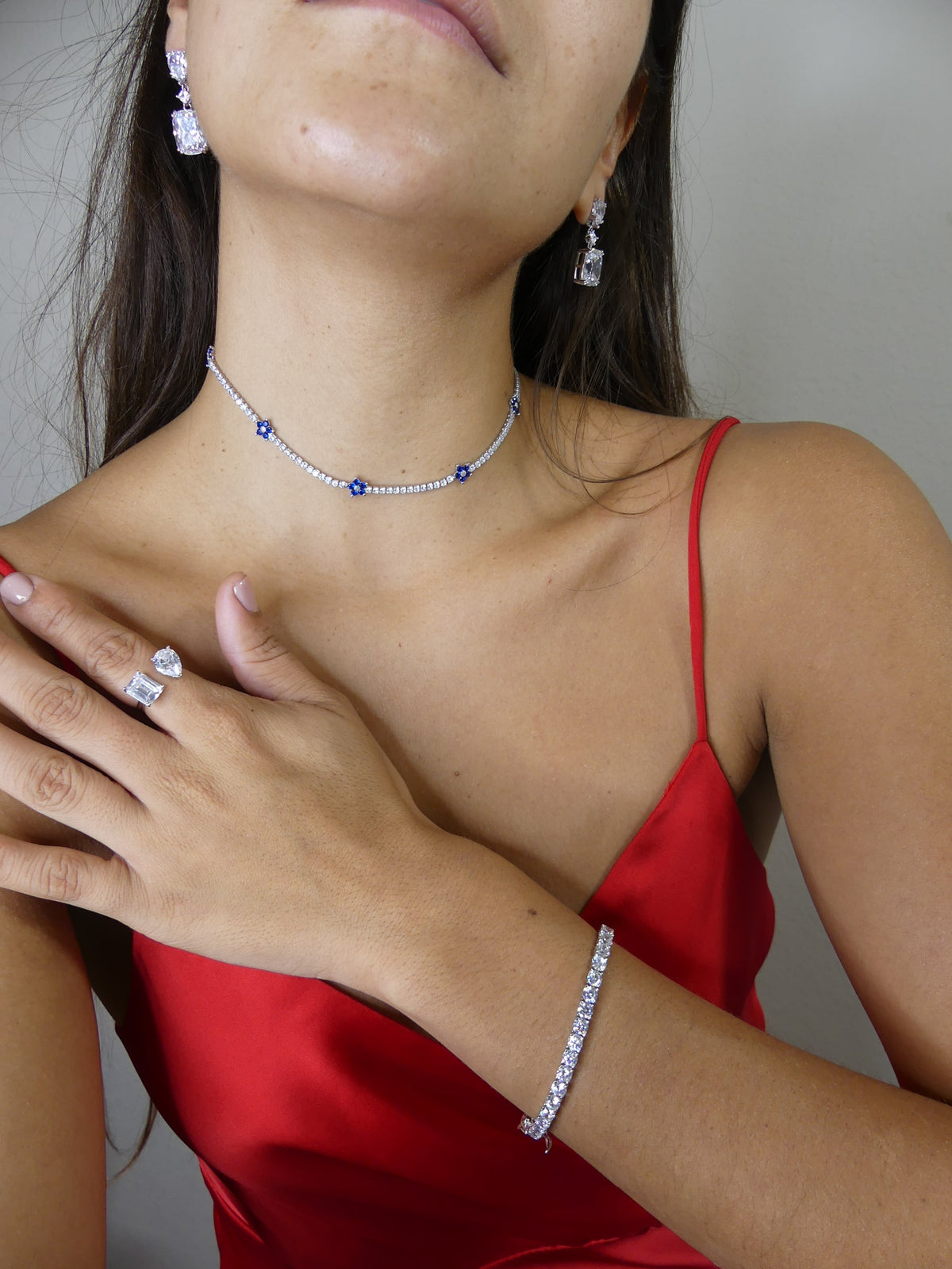 Double Geometric Ring 925 Sterling Silver Pear and Square Cubic Zirconia Women’s Jewelry