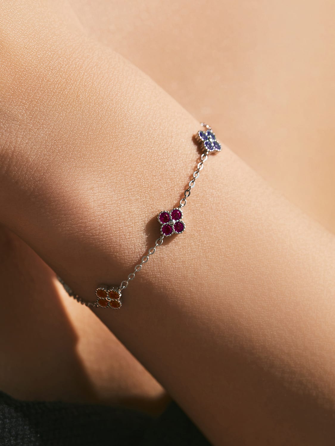 Colorful Clover Bracelet Dainty Women's Sterling Silver Jewelry Tarnish Free Flower Design KESLEY