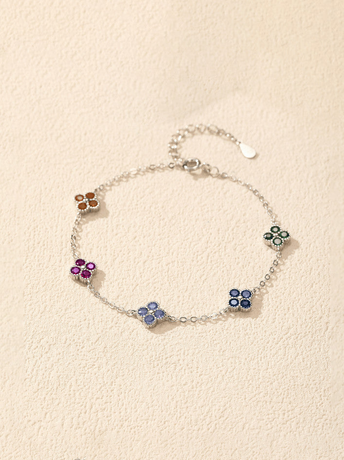 Colorful Clover Bracelet Dainty Women's Sterling Silver Jewelry Tarnish Free Flower Design KESLEY