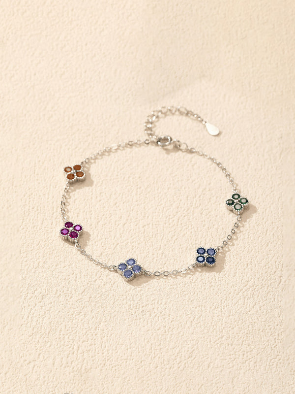 Colorful Clover Bracelet Dainty Women's Sterling Silver Jewelry Tarnish Free Flower Design KESLEY