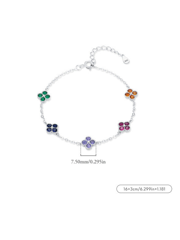 Colorful Clover Bracelet Dainty Women's Sterling Silver Jewelry Tarnish Free Flower Design KESLEY