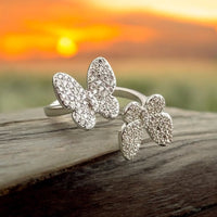 white gold butterfly rings, double butterfly rings, two butterfly rings, statement butterfly rings, cute jewelry, nice jewelry, trending butterfly rings, new womens fashion, birthday outfit ideas, birthday jewelry accessories ideas, graduation jewelry ideas for women. 