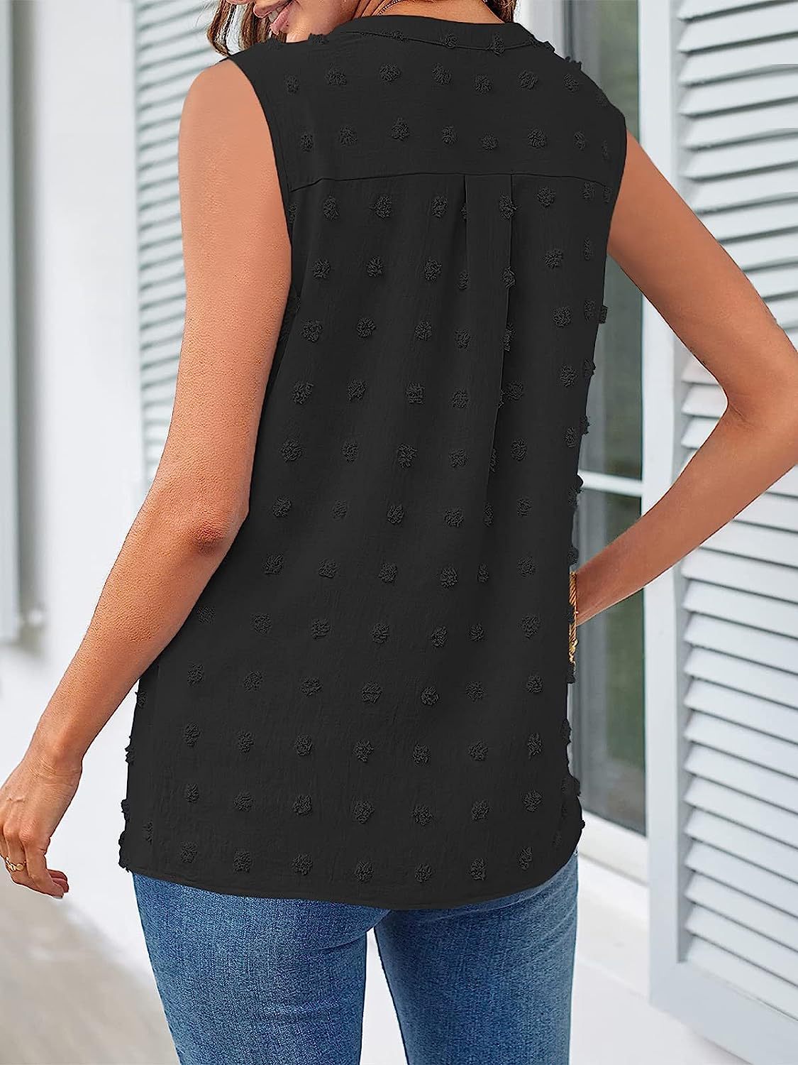 Swiss Dot Notched Tank Top