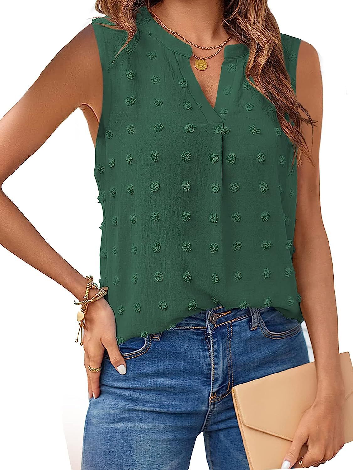 Swiss Dot Notched Tank Top