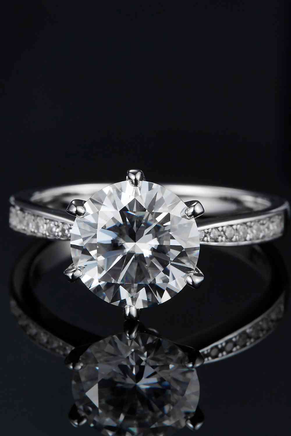 Solitaire Ring, 3 Carat Moissanite Side Stone Engagement Ring