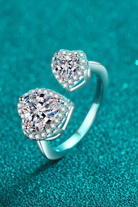 Double Heart Ring Adjustable Heart-Shape Moissanite Open center Ring Women's Fine Jewelry