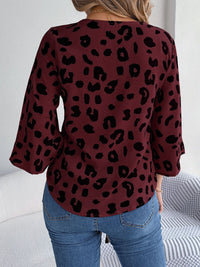Animal Print Long Sleeve Shirt Women's Casual Tied Button Up Leopard V-Neck Blouse