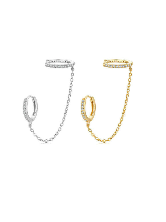 ear cuffs, ear cuff earrings with chain, hoop earrings with ear cuff, dangly chain with ear cuffs,  Earrings with ear cuff, none pierced earrings, cute jewelry, viral jewelry, trending jewelry, viral jewelry, gifts ideas, fashionable gift ideas, cheap waterproof jewelry, hypoallergenic earrings, real jewelry, kesley fashion, kesley jewelry 