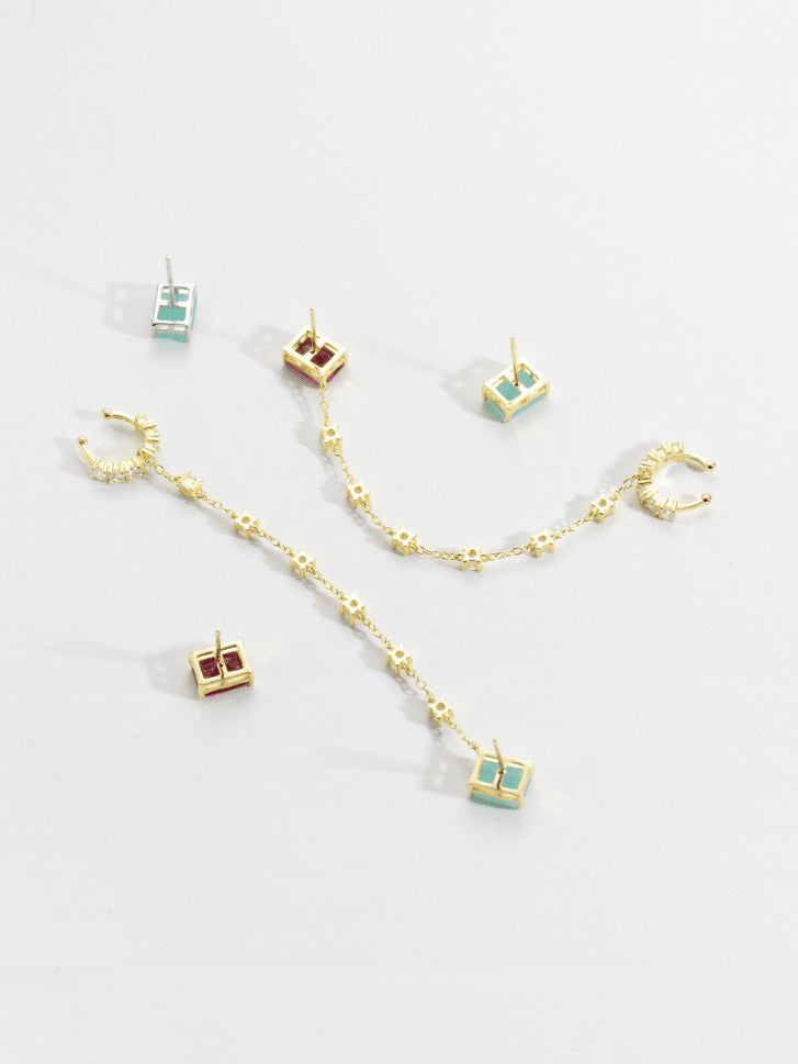 Kendra Stud Earrings with Ear Cuffs Mismatched Earrings 925 Sterling Silver Hypoallergenic Gold Plated KESLEY