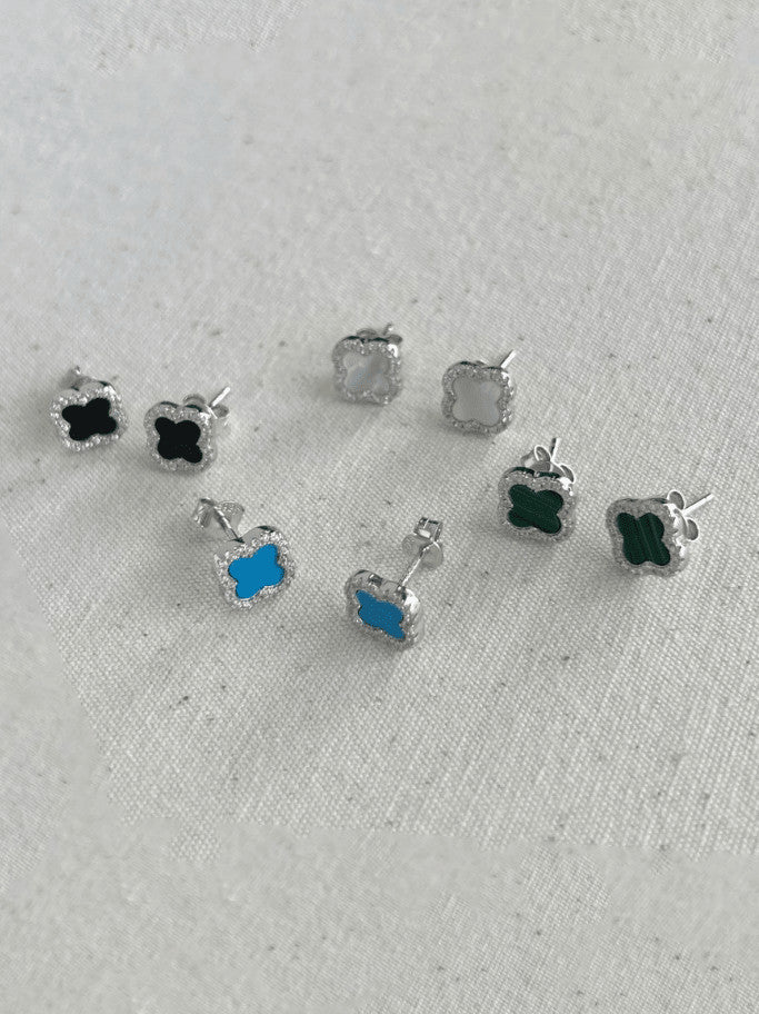 Flower Stud Earrings 925 Sterling Silver Hypoallergenic Waterproof Women's Clover Jewelry KESLEY