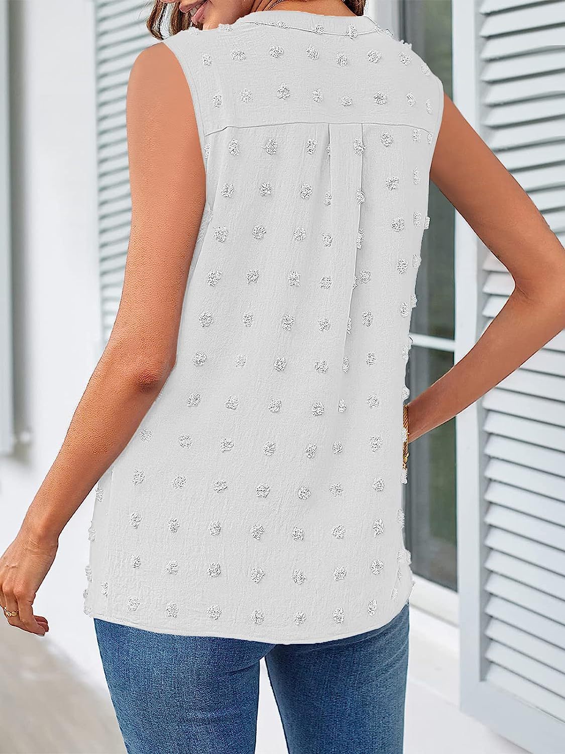 Swiss Dot Notched Tank Top