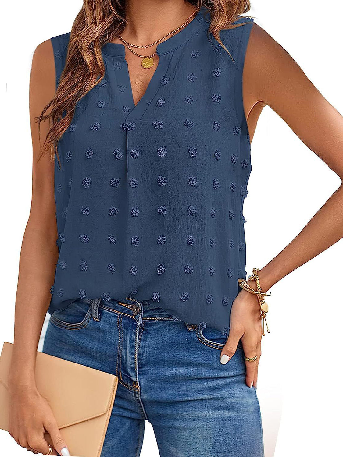 Swiss Dot Notched Tank Top