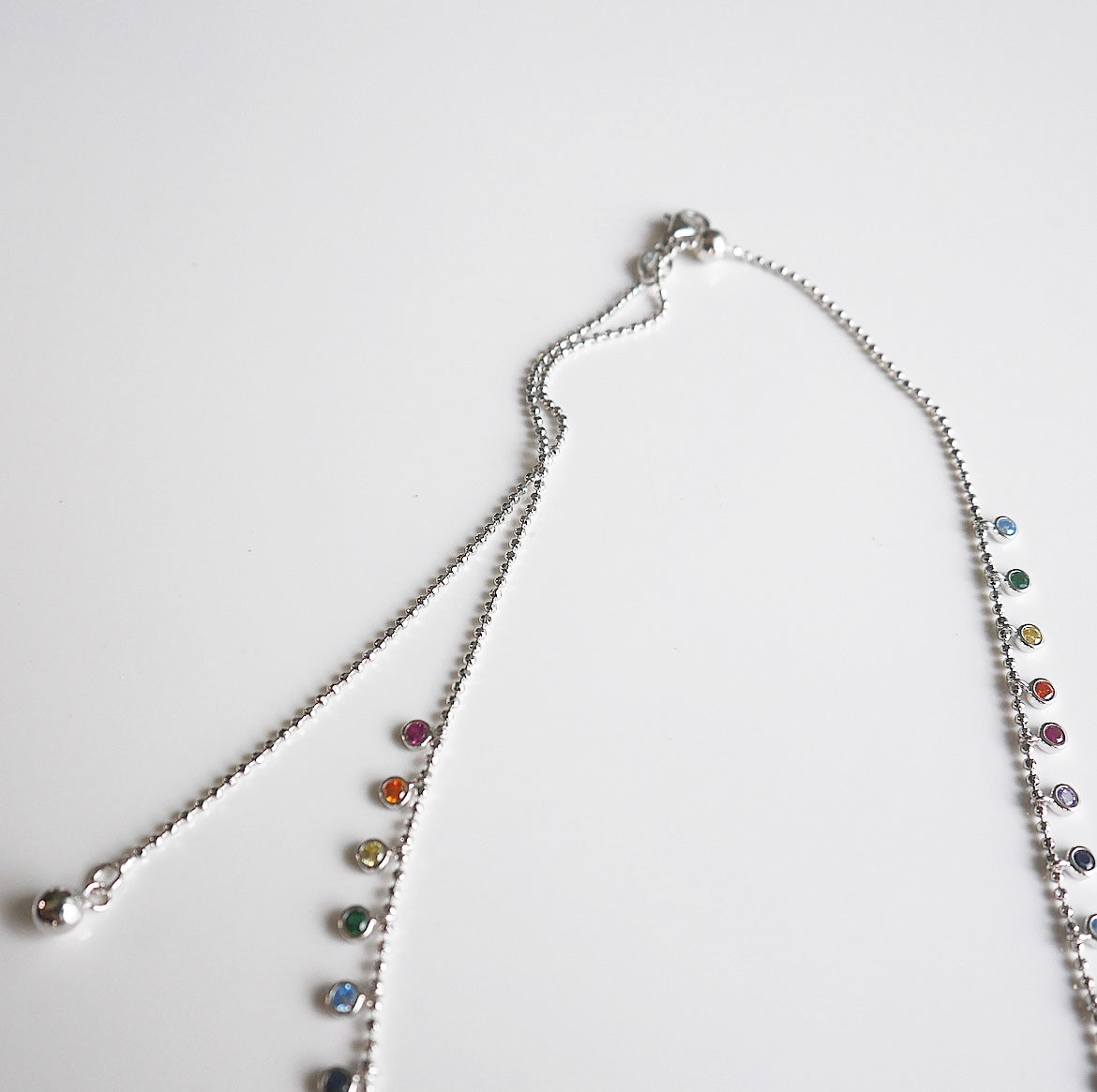 Colorful Charm Necklace 925 Sterling Silver Diamond CZ Sparkle Pull Adjustable Rainbow jewelry