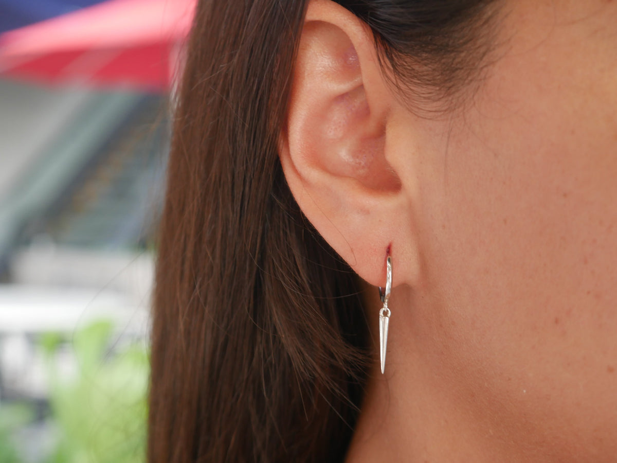 Spike Dagger Dainty Earrings, .925 sterling silver Earrings, 18K Gold Plated Huggie Hoop Earrings