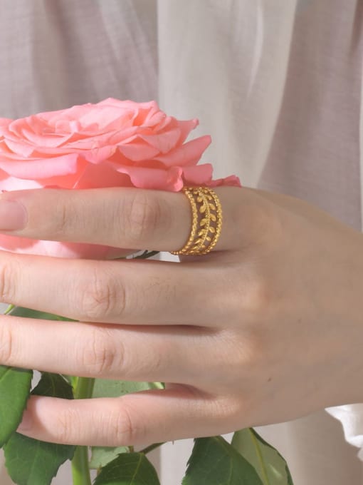 Leaf Stacked Ring, 18k Gold Plated Stainless Steel Waterproof Adjustable Ring