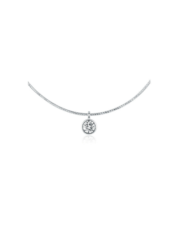 KESLEY Single Stone Bezel Cubic Zirconia Sterling Silver 925 Luxury Dainty Short Necklace