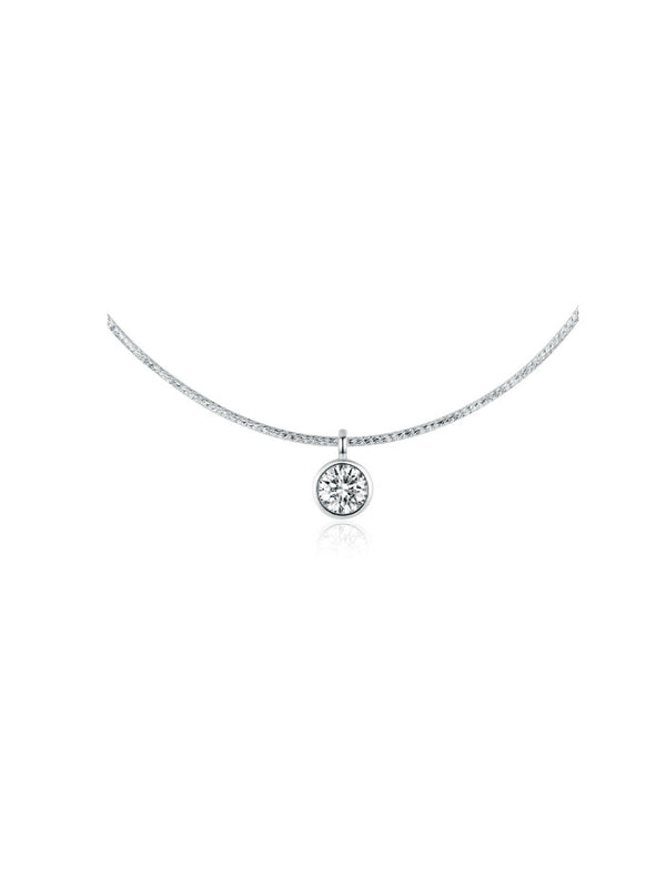 KESLEY Single Stone Bezel Cubic Zirconia Sterling Silver 925 Luxury Dainty Short Necklace
