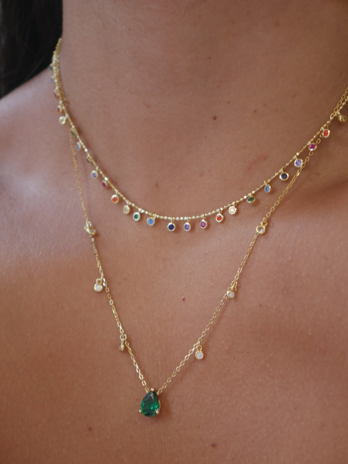 Colorful Charm Necklace 925 Sterling Silver Diamond CZ Sparkle Pull Adjustable Rainbow jewelry