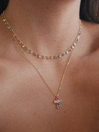 necklace, gold necklaces, gold plated necklaces, colorful rhinestone necklace, rainbow rhinestone necklaces, charm necklaces, 925 sterling silver necklaces, gold plated jewelry, fashion jewelry, designer jewelry, dainty jewelry, dainty necklaces, gold necklace, trending jewelry, birthday gifts, anniversary gifts, waterproof jewelry, kesley jewelry, nickel free necklaces, statement necklaces, jewelry store in brickell, jewelry store in Miami, layering necklace ideas