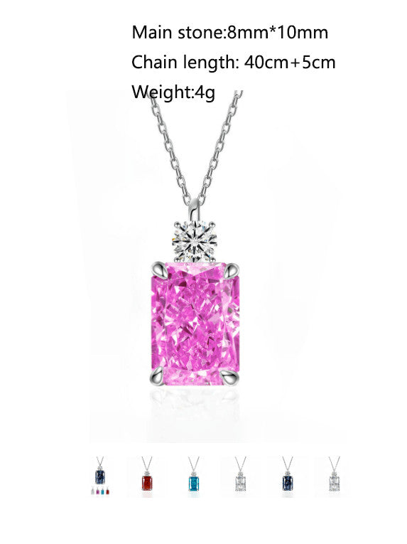 Emma Necklace Sterling Silver 925 Cubic Zirconia Simulated Emerald Cut Diamond Tarnish Free Women's Jewelry